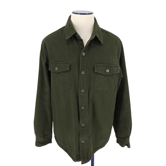 Duluth Trading Fire Hose Jacket Green Long Sleeve Snap Button Lined Barn Coat XL